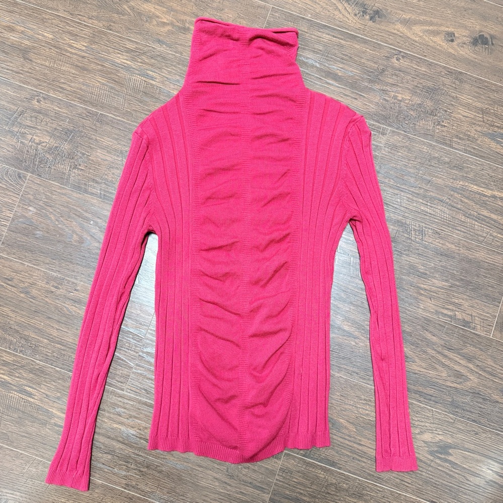 DRESS BARN LIGHT WEIGHT HIGH NECK RUCHED  maroon sweater